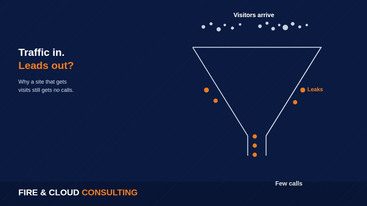 Website traffic funnel showing visitors arriving but not converting into leads for a small business